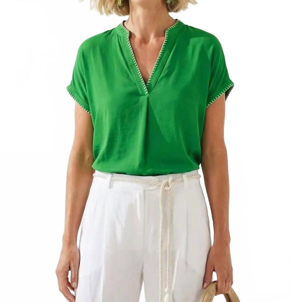 NEW NAKED ZEBRA whipstitch drop shoulder regular blouse in fern green